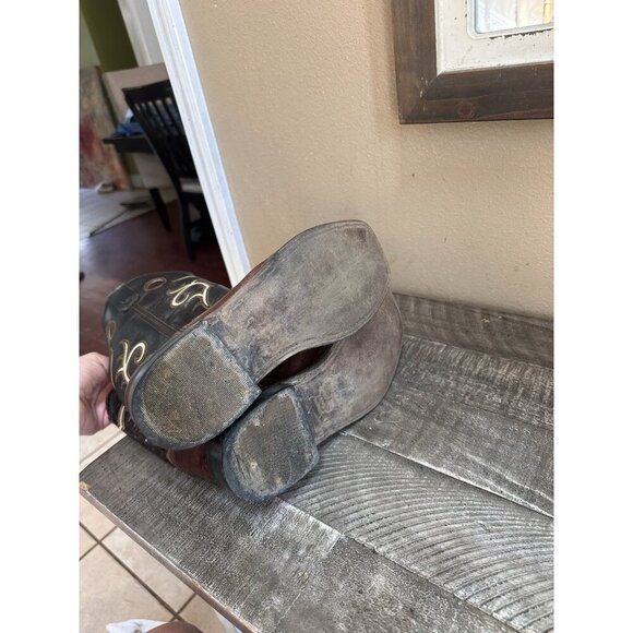 Old West Leather Cowboy Boots Child Youth Broad Square Toe Brown BSY1807 Sz 7 - Picture 5 of 5